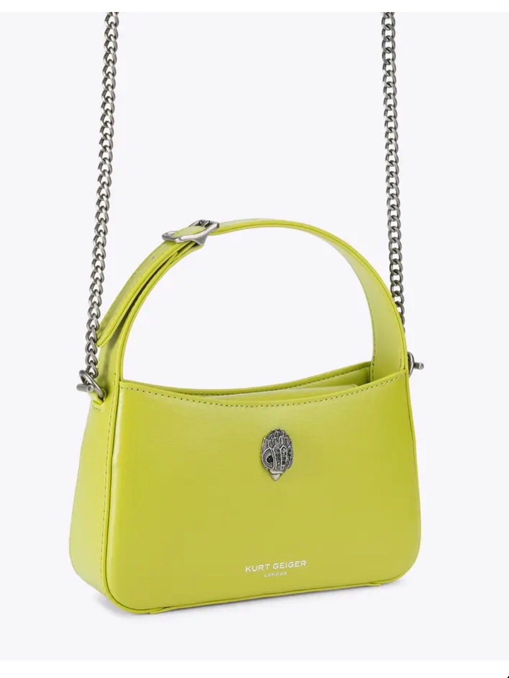 Kurt Geiger Neon Lime Leather Mini Bond Shoulder Bag with Silver Chain